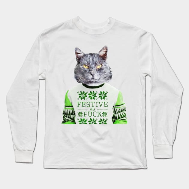 Cat in ugly sweater Long Sleeve T-Shirt by DarkMaskedCats